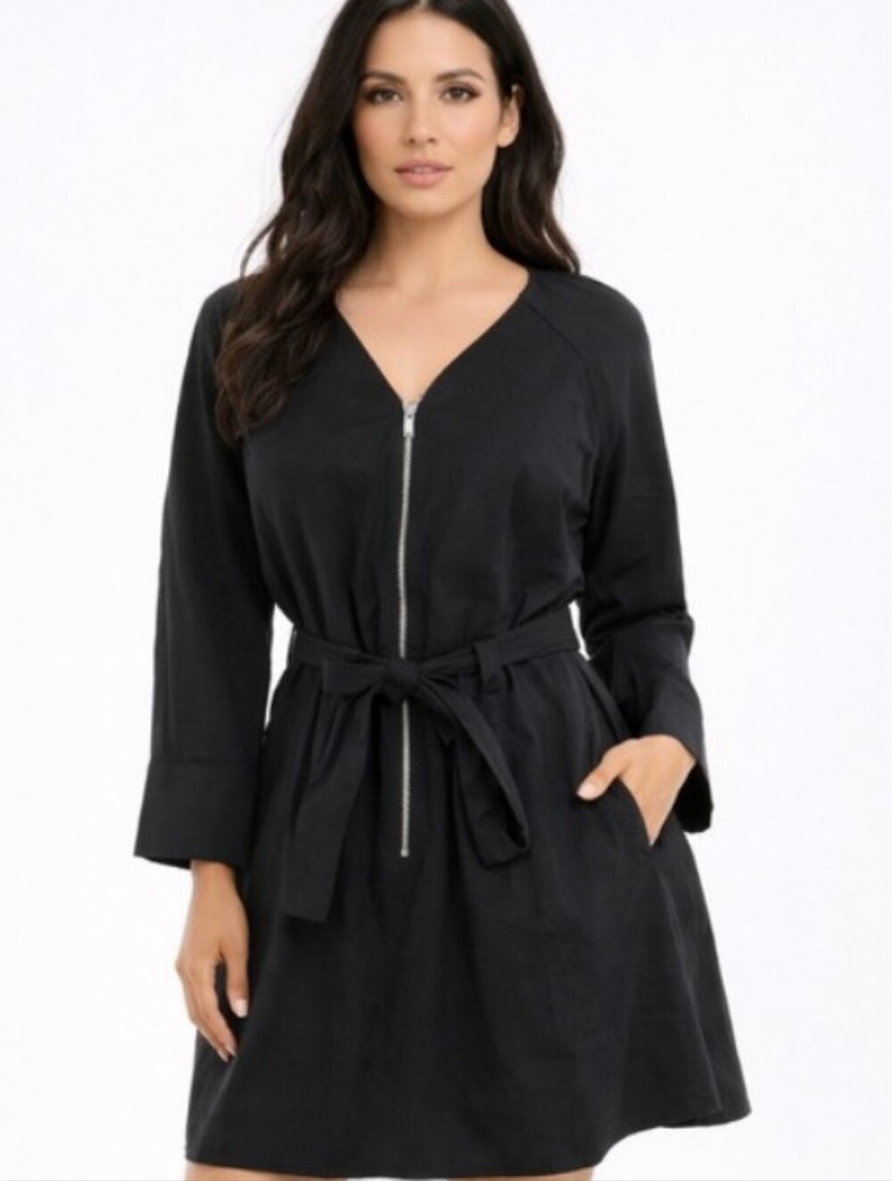 Elizabeth and James Black Rayon Blend Long Sleeve Zipper Front Dress XXL